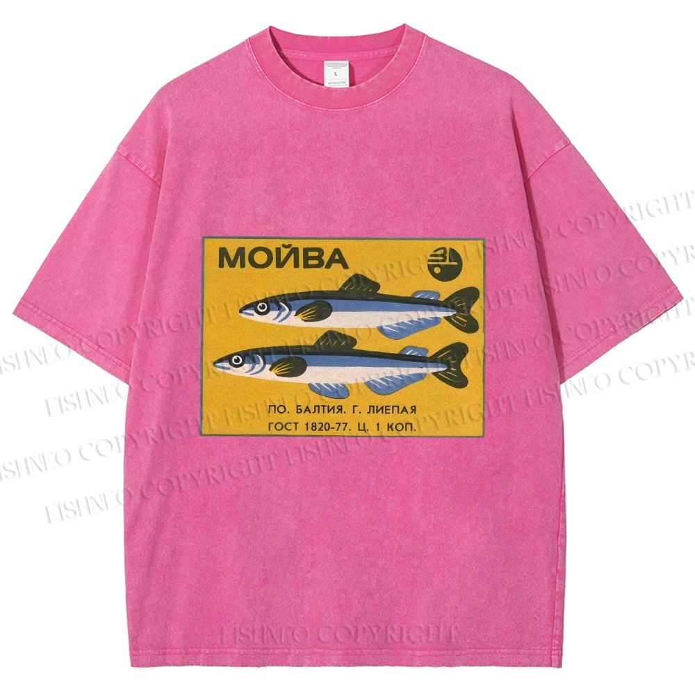 Unisex Vintage Sardine Fish Printed Washed Tee