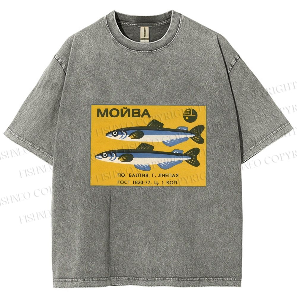Unisex Vintage Sardine Fish Printed Washed Tee