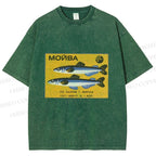 Unisex Vintage Sardine Fish Printed Washed Tee