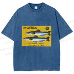 Unisex Vintage Sardine Fish Printed Washed Tee