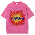 Unisex Explosives Graffiti Printed Washed Tee