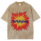 Unisex Explosives Graffiti Printed Washed Tee