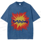 Unisex Explosives Graffiti Printed Washed Tee