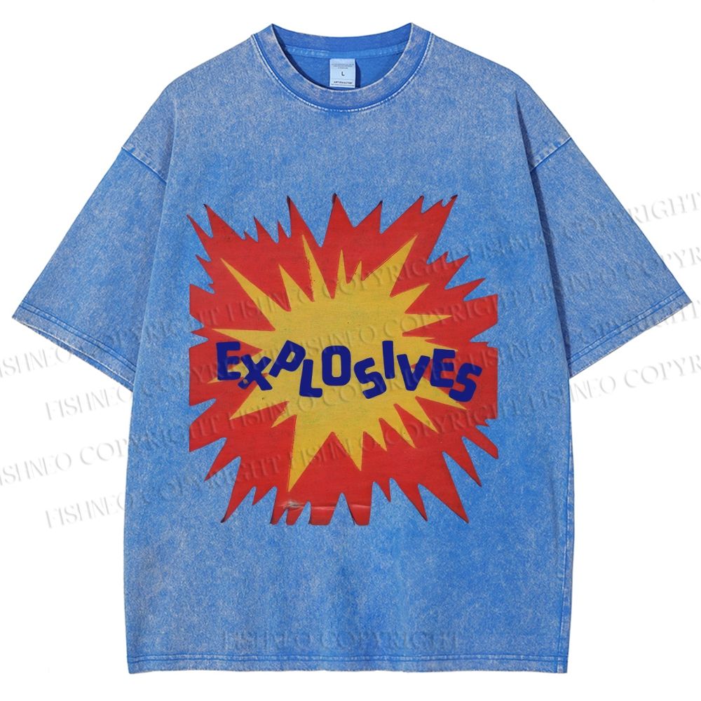 Unisex Explosives Graffiti Printed Washed Tee