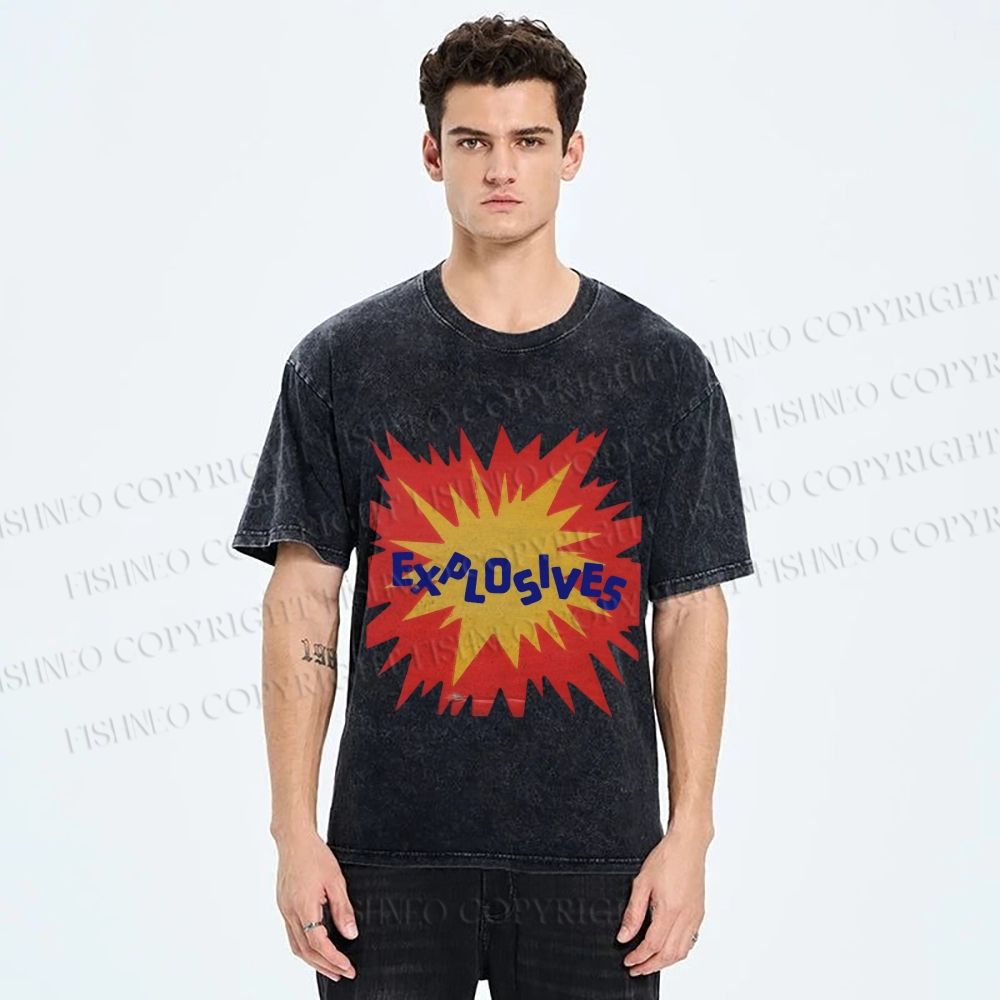 Unisex Explosives Graffiti Printed Washed Tee