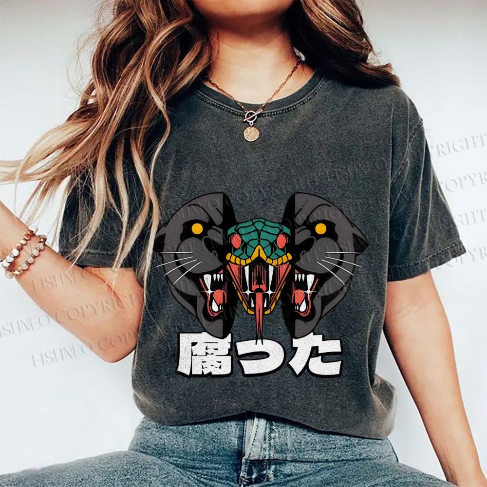 Unisex Vintage Graffiti Leopard Snake Printed Washed Tee