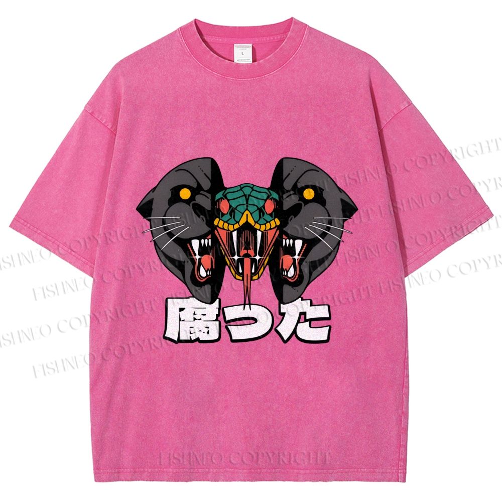 Unisex Vintage Graffiti Leopard Snake Printed Washed Tee
