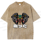 Unisex Vintage Graffiti Leopard Snake Printed Washed Tee
