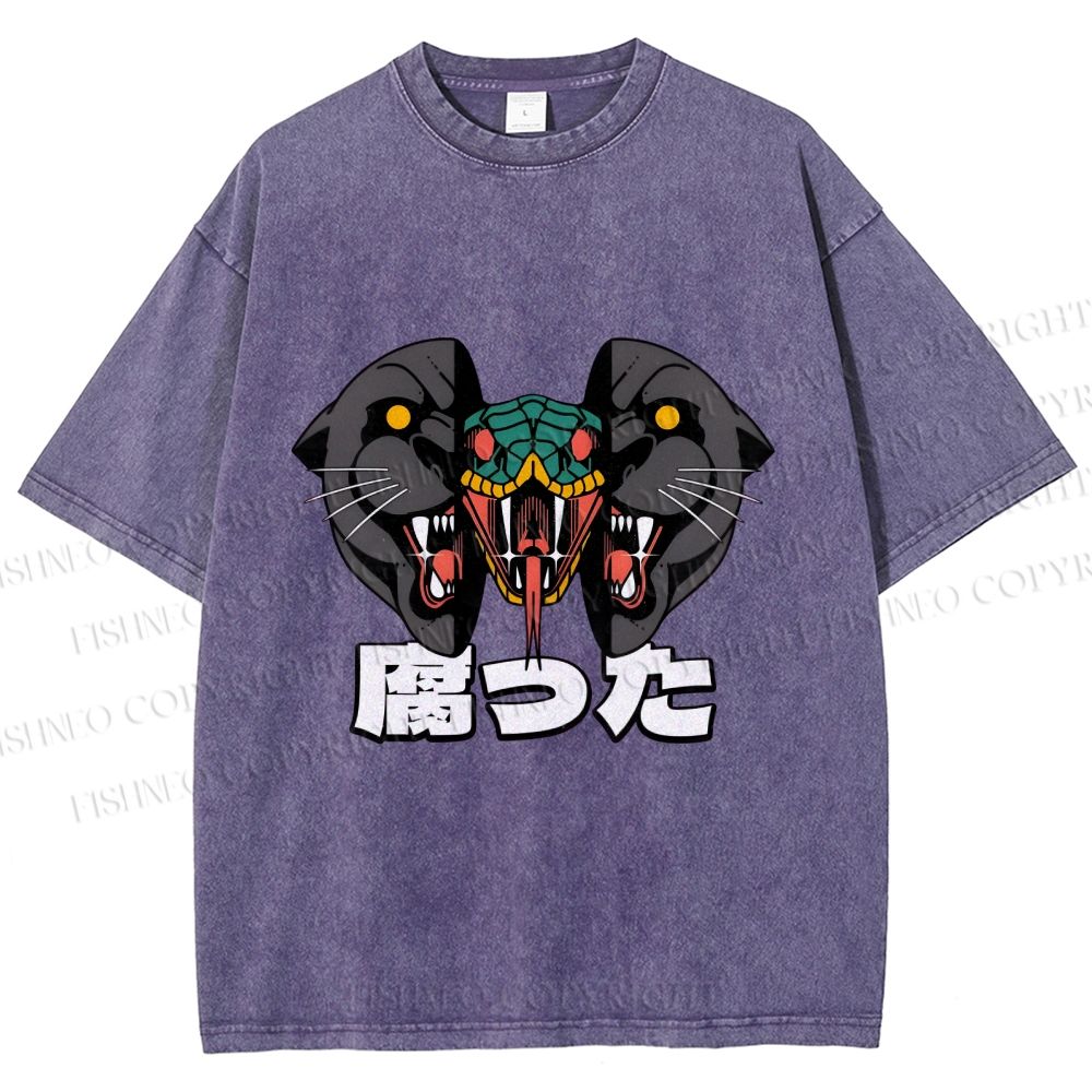 Unisex Vintage Graffiti Leopard Snake Printed Washed Tee