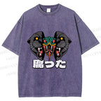 Unisex Vintage Graffiti Leopard Snake Printed Washed Tee
