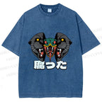 Unisex Vintage Graffiti Leopard Snake Printed Washed Tee
