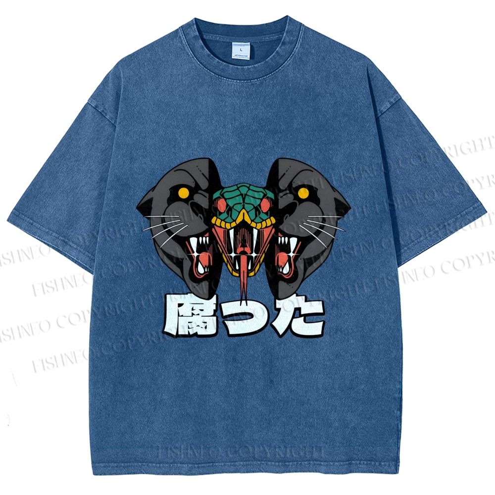 Unisex Vintage Graffiti Leopard Snake Printed Washed Tee