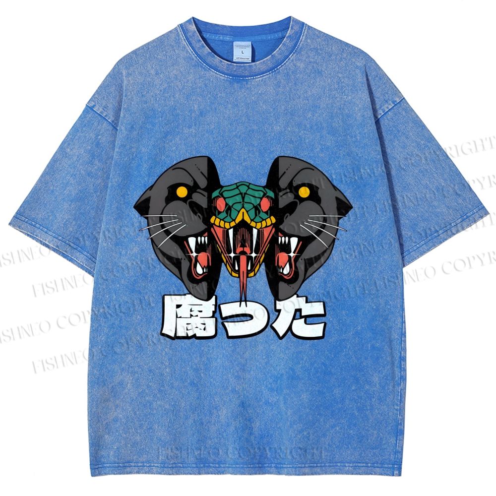 Unisex Vintage Graffiti Leopard Snake Printed Washed Tee