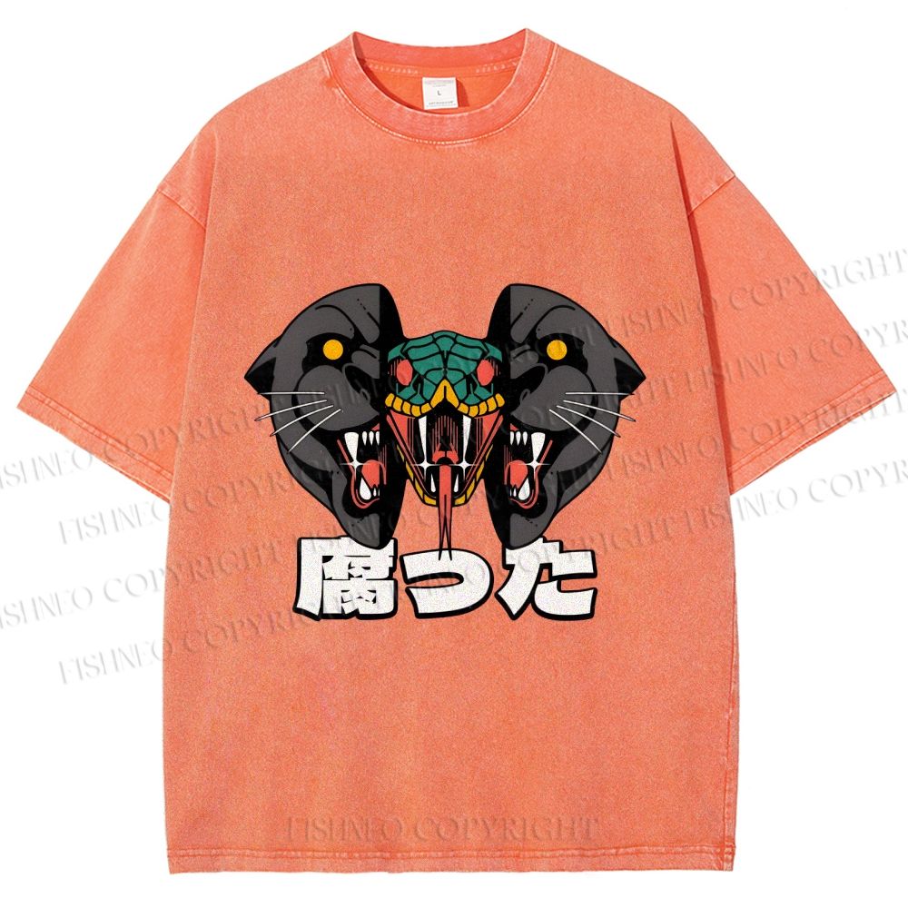 Unisex Vintage Graffiti Leopard Snake Printed Washed Tee