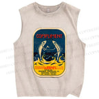 Unisex Vintage Sardine Fish Printed Washed Tank Top