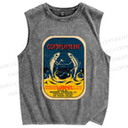 Unisex Vintage Sardine Fish Printed Washed Tank Top