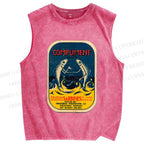 Unisex Vintage Sardine Fish Printed Washed Tank Top