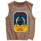 Unisex Vintage Sardine Fish Printed Washed Tank Top