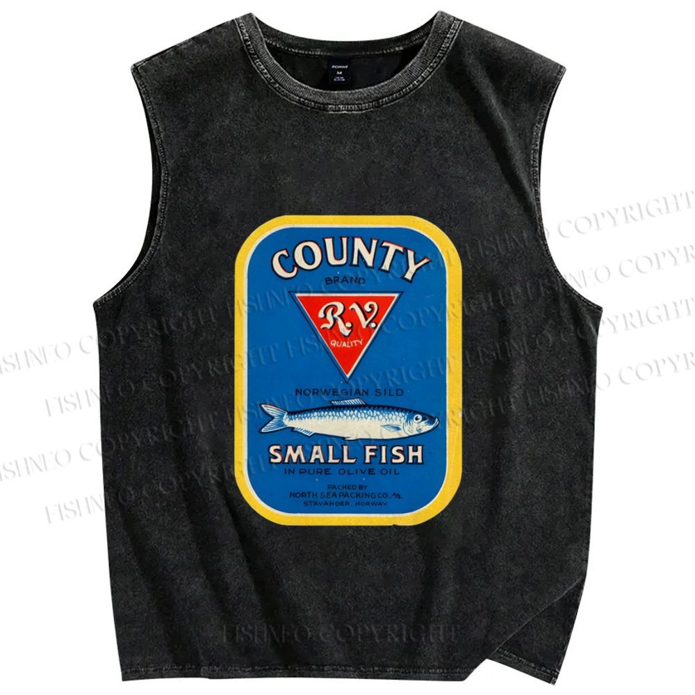 Unisex Small Sardine Fish Printed Washed Tank Top