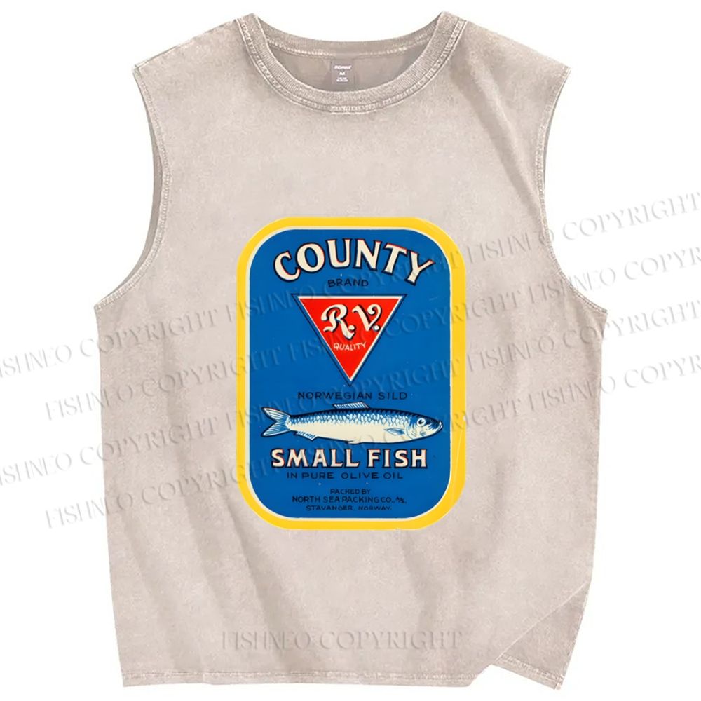 Unisex Small Sardine Fish Printed Washed Tank Top