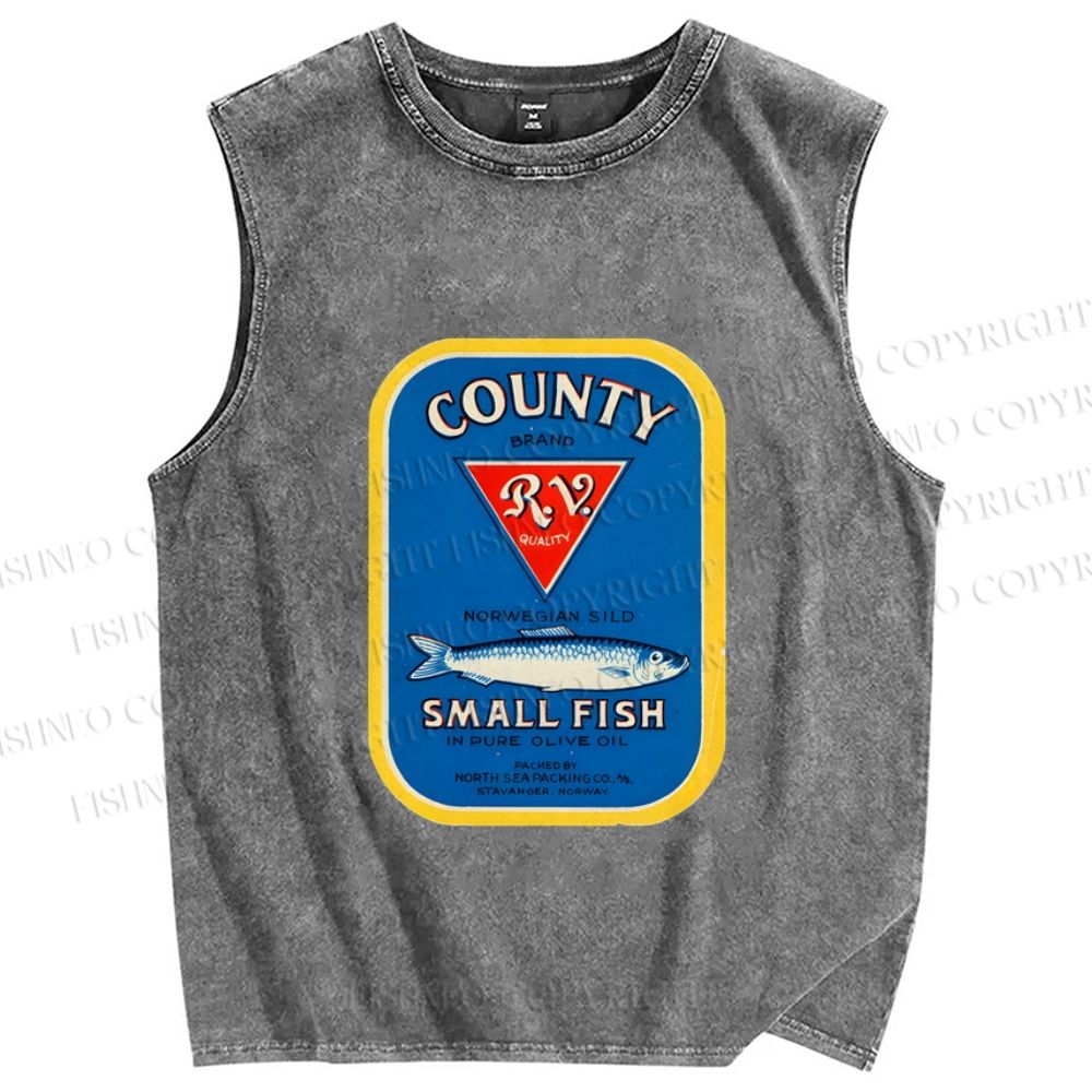Unisex Small Sardine Fish Printed Washed Tank Top