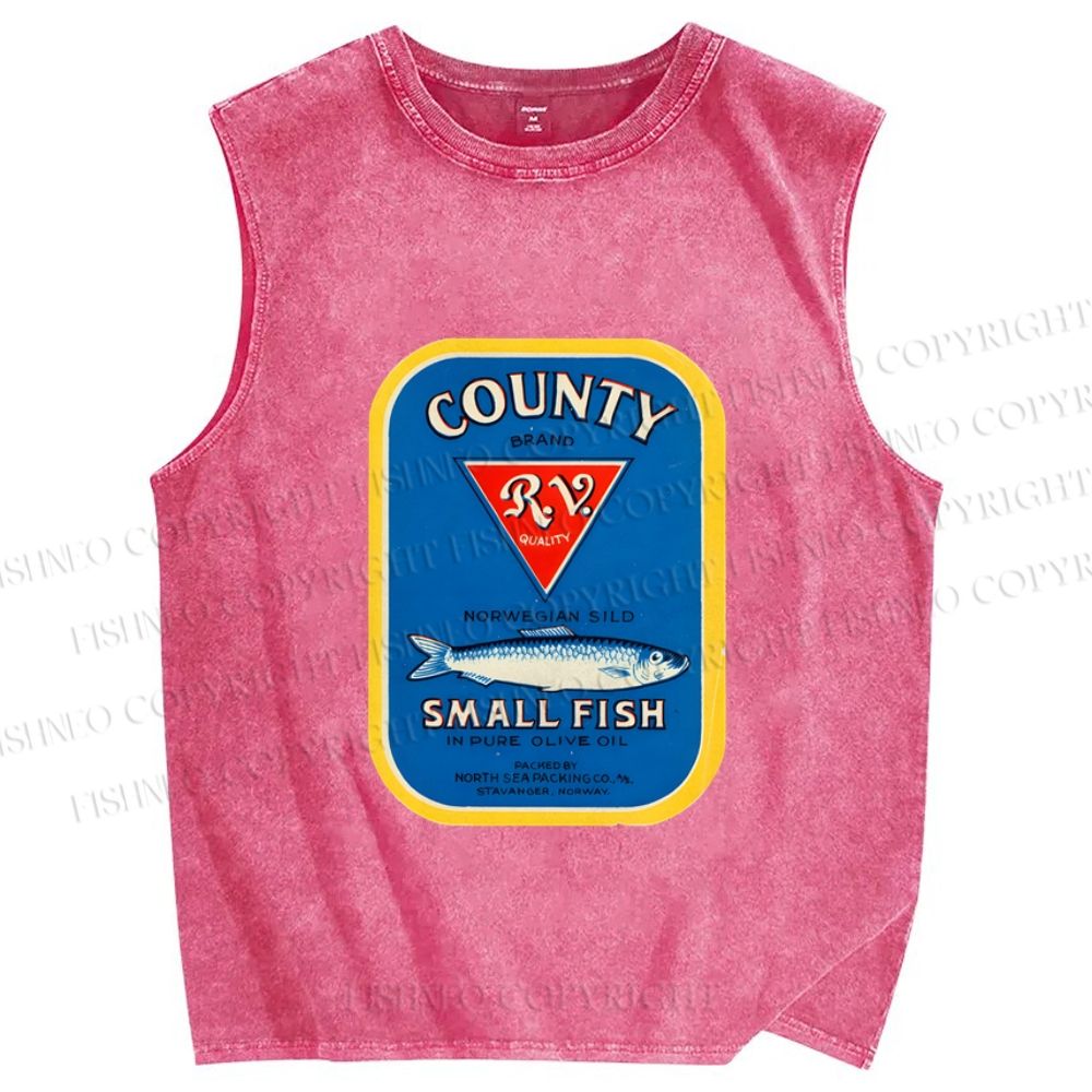 Unisex Small Sardine Fish Printed Washed Tank Top