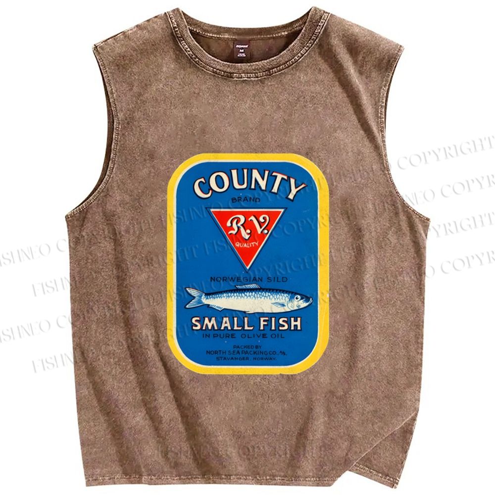 Unisex Small Sardine Fish Printed Washed Tank Top