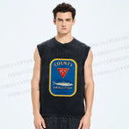 Unisex Small Sardine Fish Printed Washed Tank Top