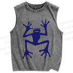 Unisex Funny Blue Frog Printed Washed Tank Top