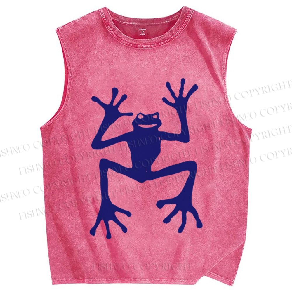 Unisex Funny Blue Frog Printed Washed Tank Top