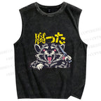 Unisex Angry Raccoon Printed Washed Tank Top
