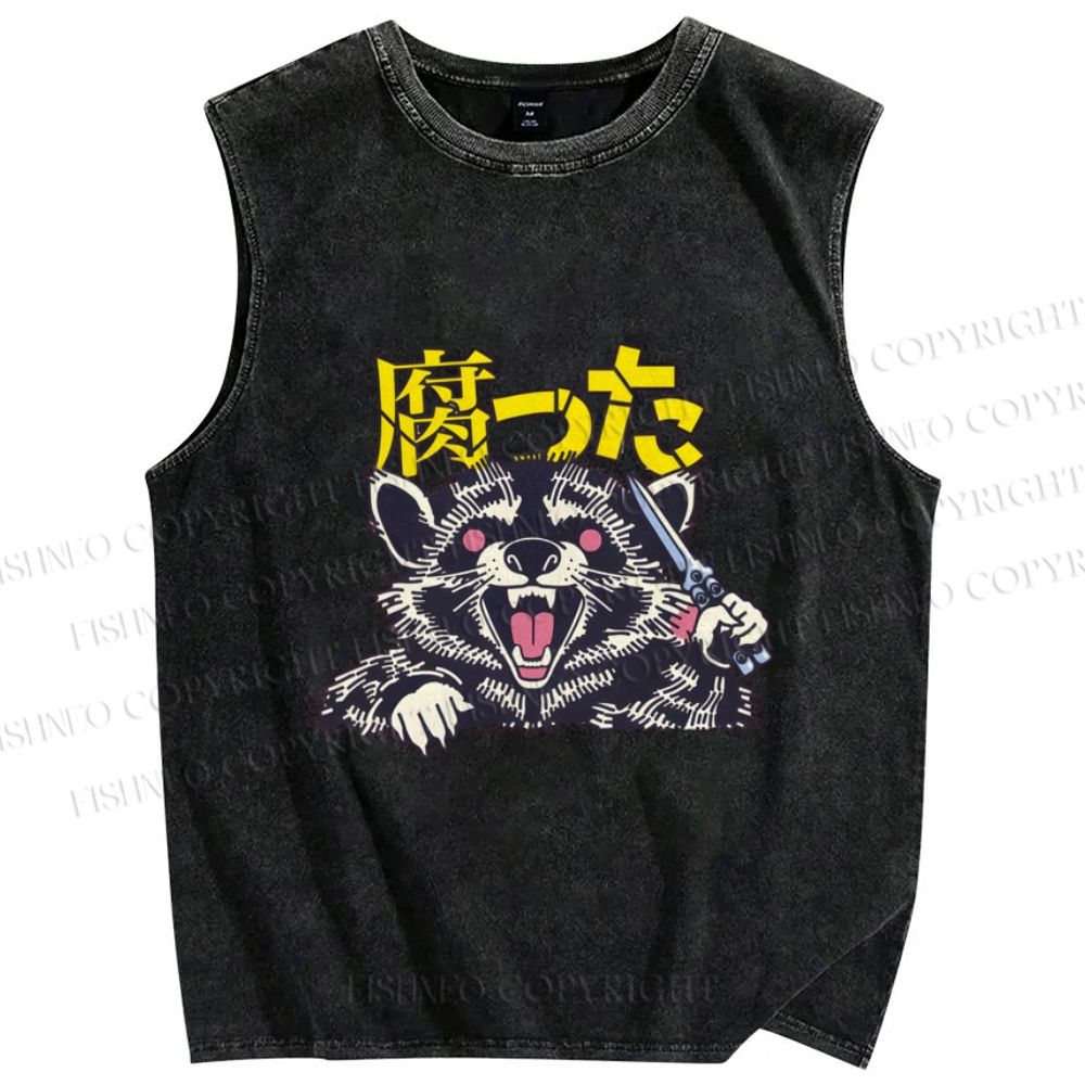 Unisex Angry Raccoon Printed Washed Tank Top