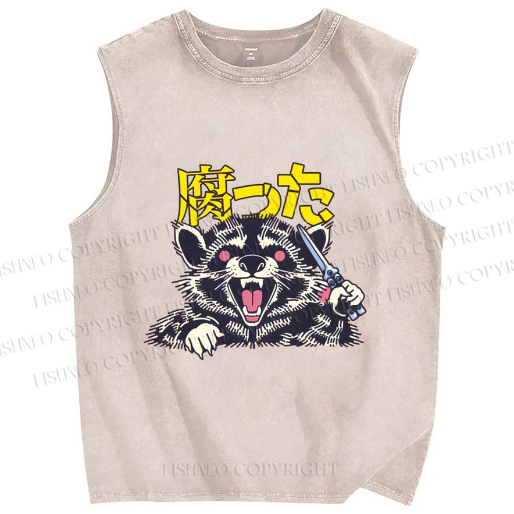 Unisex Angry Raccoon Printed Washed Tank Top