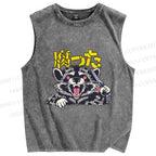 Unisex Angry Raccoon Printed Washed Tank Top