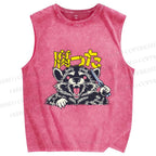 Unisex Angry Raccoon Printed Washed Tank Top