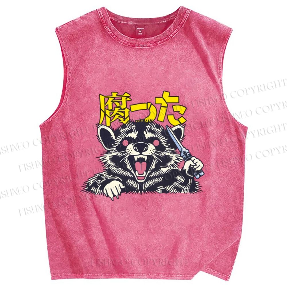 Unisex Angry Raccoon Printed Washed Tank Top
