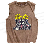 Unisex Angry Raccoon Printed Washed Tank Top
