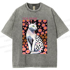 Unisex Yayoi Kusama Cat Printed Washed Tee
