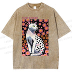Unisex Yayoi Kusama Cat Printed Washed Tee