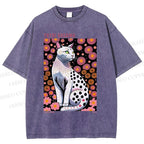 Unisex Yayoi Kusama Cat Printed Washed Tee