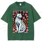 Unisex Yayoi Kusama Cat Printed Washed Tee