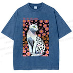 Unisex Yayoi Kusama Cat Printed Washed Tee