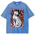 Unisex Yayoi Kusama Cat Printed Washed Tee