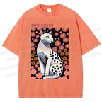 Unisex Yayoi Kusama Cat Printed Washed Tee