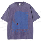 Unisex Japanese Wave Surfing Printed Washed Tee