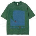 Unisex Japanese Wave Surfing Printed Washed Tee