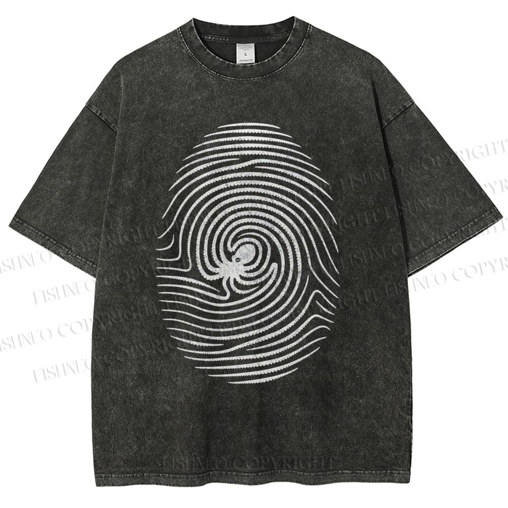 Unisex Fingerprint Octopus Printed Washed Tee