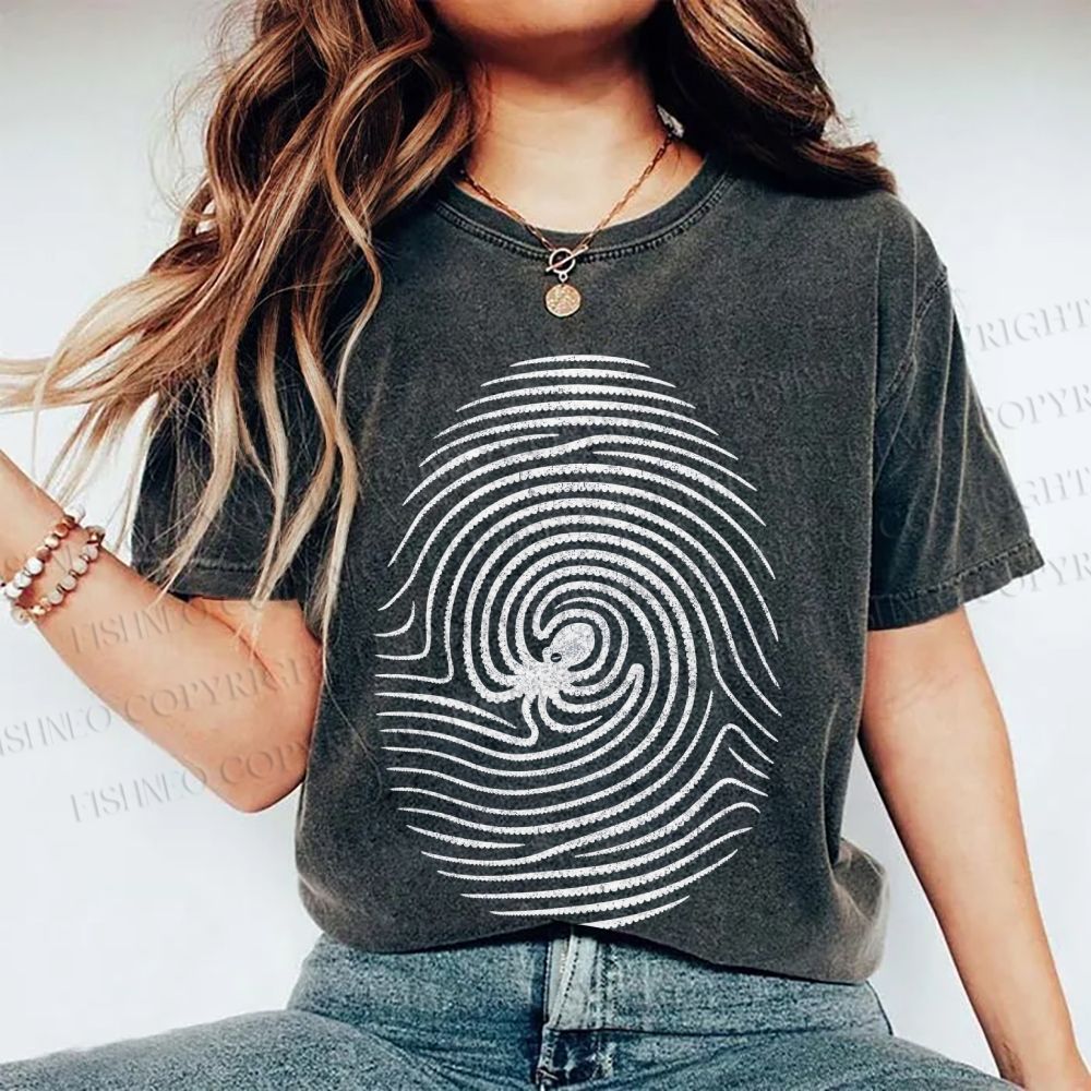 Unisex Fingerprint Octopus Printed Washed Tee