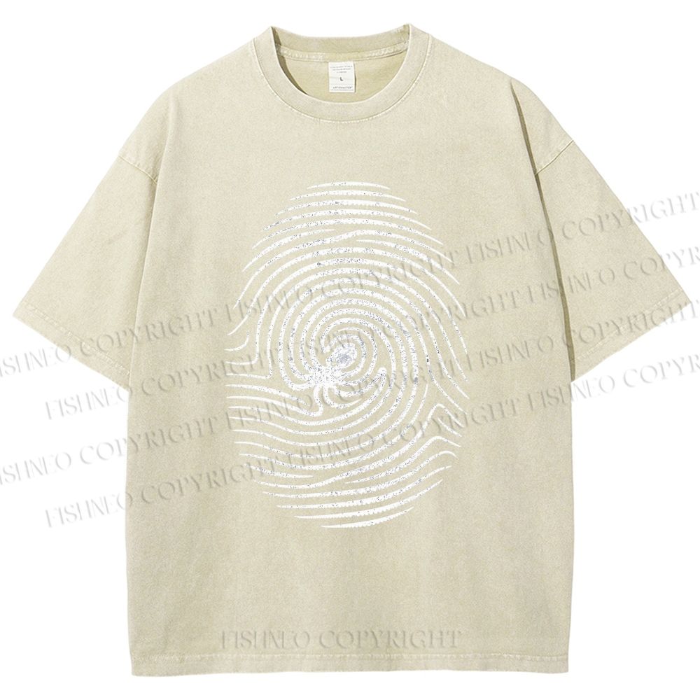 Unisex Fingerprint Octopus Printed Washed Tee