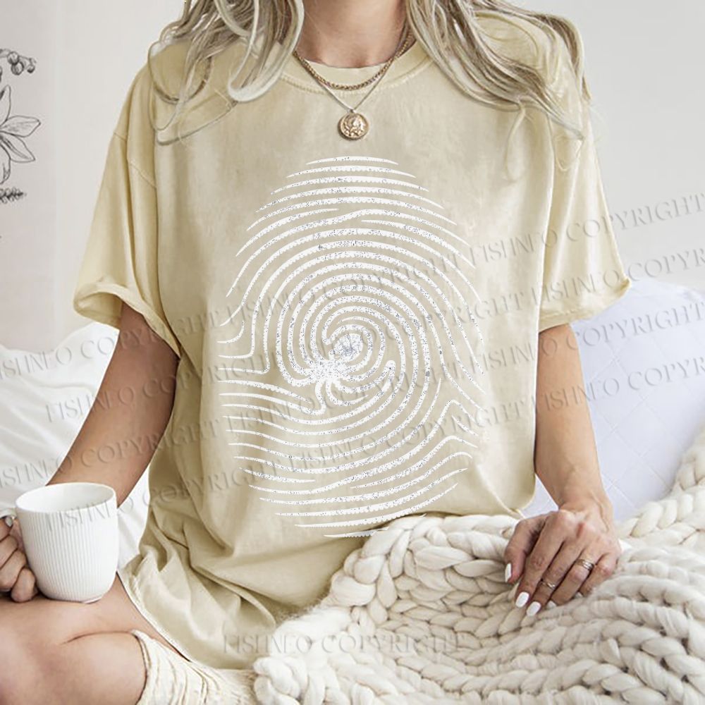 Unisex Fingerprint Octopus Printed Washed Tee